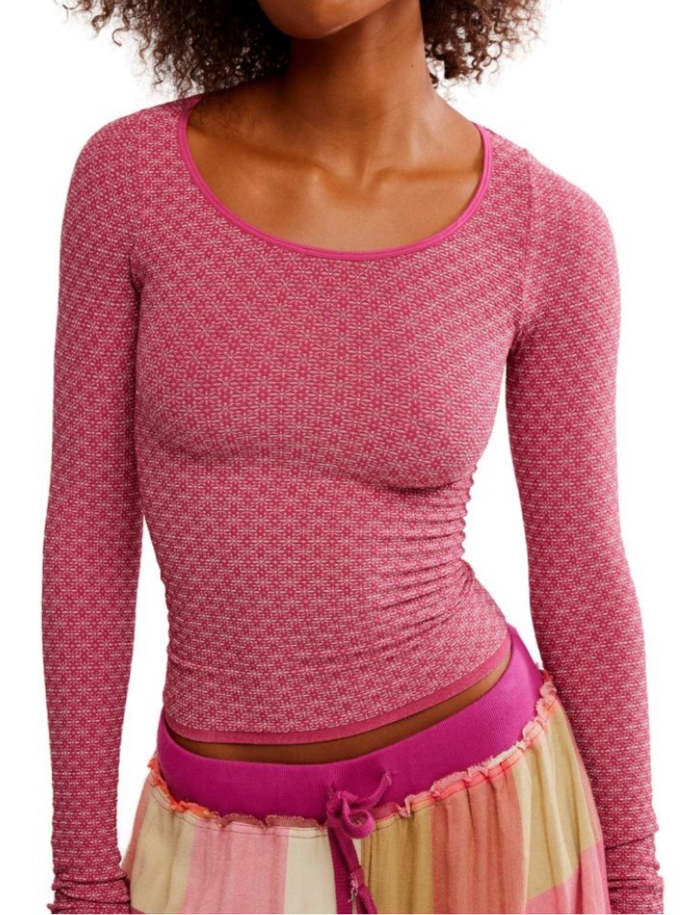 Free People Love Letter Textured Long Sleeve Top Women’s M/L Mulberry